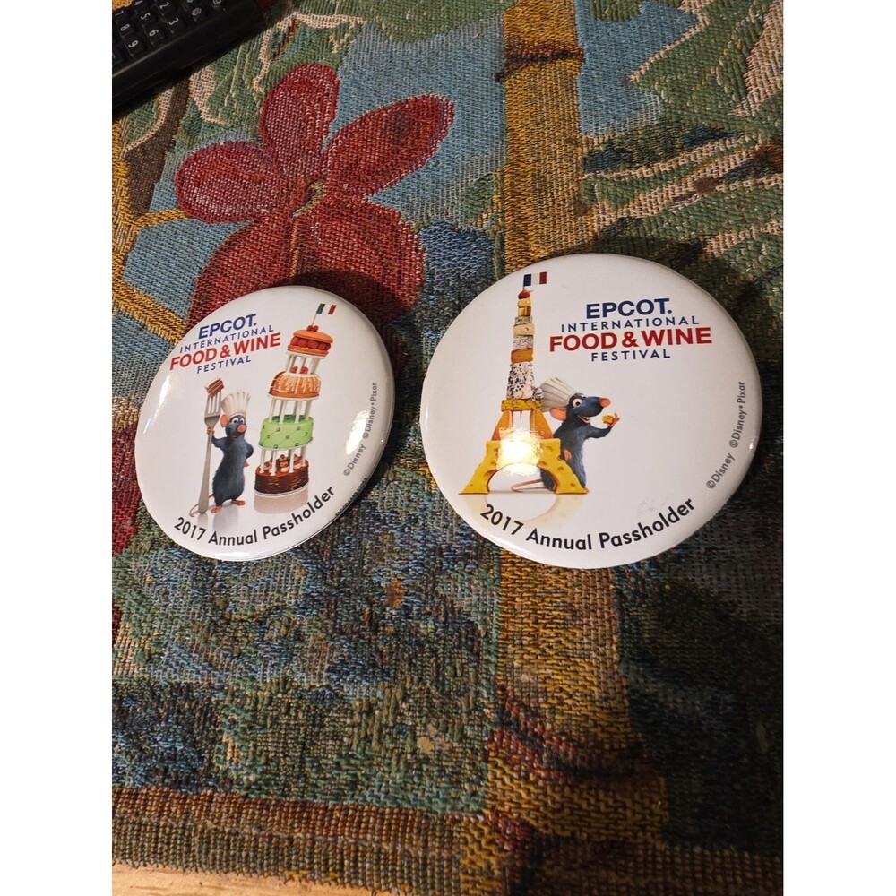 2 Walt Disney World Epcot Passholder Pin 2017 Ratatouille Food and Wine Festival